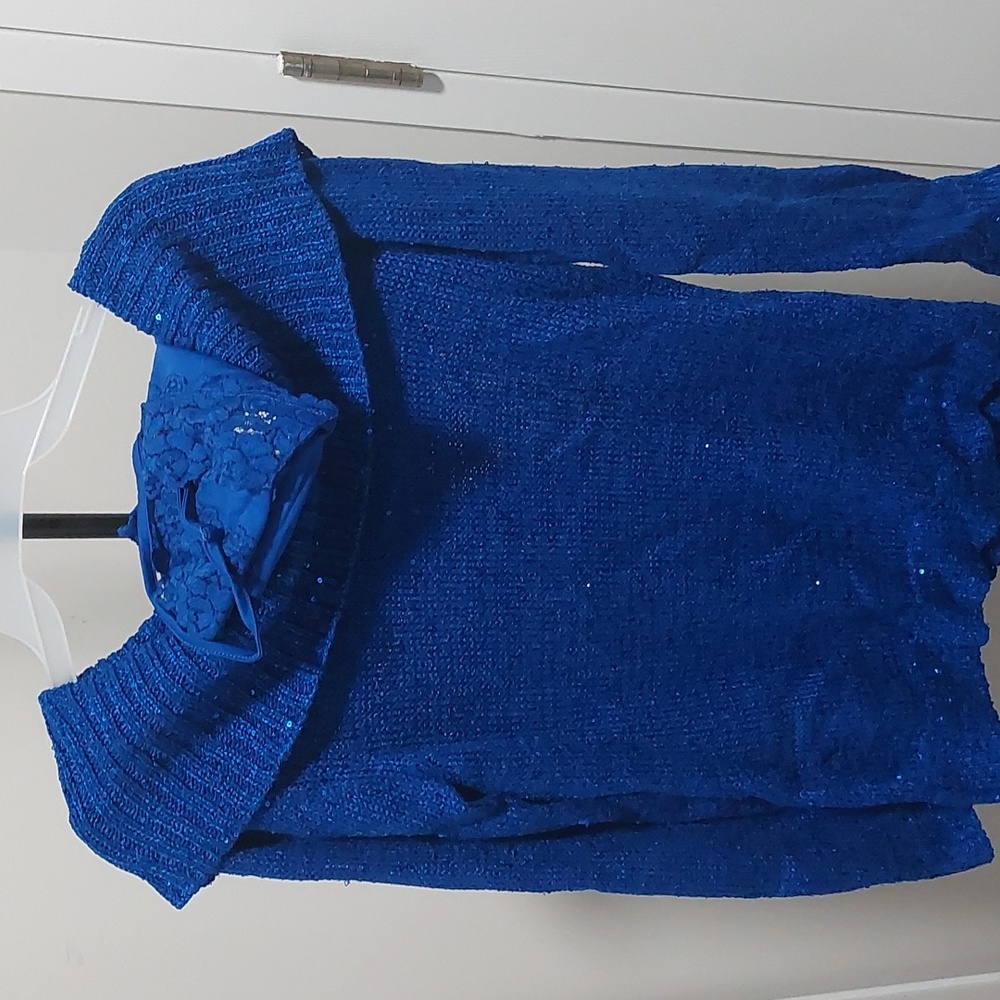 Blue sparkly knit sweater and camisole